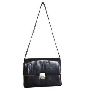 Vintage 90s Daniella black vinyl flap button lock clasp shoulder bag handbag